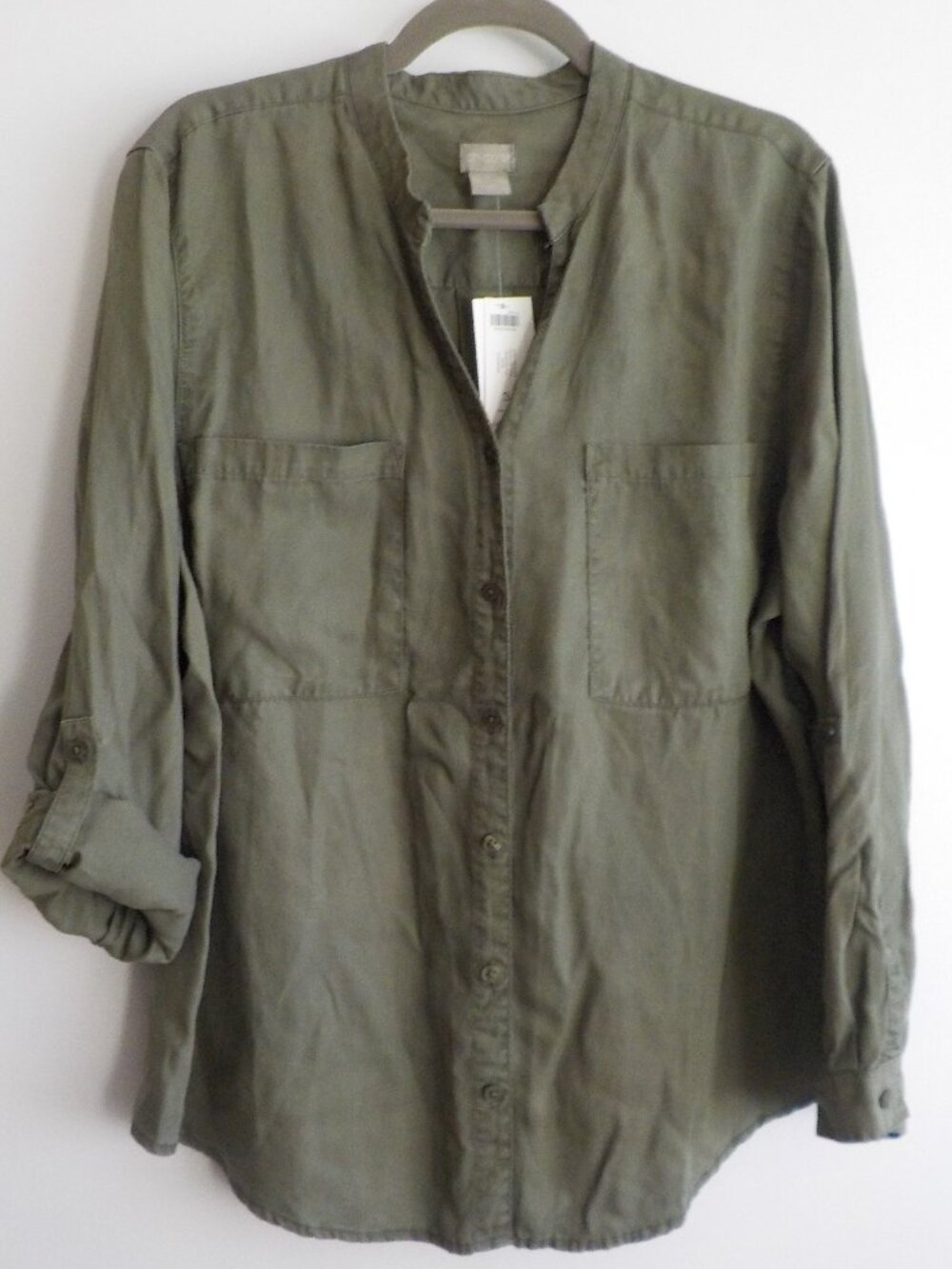 Olive Green Women's Button-Front Shirt Top - Size 3